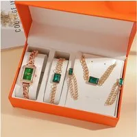 Luckice Quarzuhr Damen Schmuckset –Quarzuhr,Armband,Halskette,Ring,Geschenkbox, (Elegant Analog Quarz Uhr mit Digital Zifferblatt und Elastisch Legierung Armband .Frauen Mädchen Strass Quarzuhr für Weihnachten Bracelet Jewelry Set.Damengeschenke, Wei