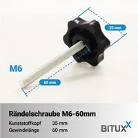 Bituxx Stockschraube Stockschraube M6 - 60 mm, (1 St., MS-19662), Werkzeugloses Fixieren
