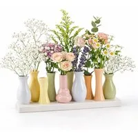 WestCraft Dekovase Handgefertigte kleine Keramik Deko Blumenvasen Set aus 10 Vasen bunt (1 St), & weiß, dekorative Keramikvasen auf festem Sockel, hübsche Mini Vase