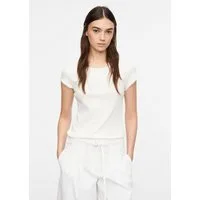 comma Kurzarmshirt T-Shirt Geripptes Rundhalsshirt mit Zierborte