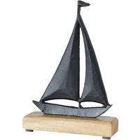 Spetebo Dekoobjekt Deko Aufsteller Segelboot - 22cm - Mango Aluminium (Stück, 1 St., Deko Aufsteller), Deko Aufsteller Boot aus Metall und Holz