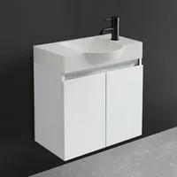 Alpenberger Badmöbel-Set Gäste WC Waschbecken mit Unterschrank 55 cm Breit, (Gäste WC Möbel Set, 2-türiger Badschrank), Waschbeckenunterschrank mit Softclose Funktion