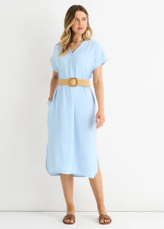 Blaues Air Flow Kleid mit Gürtel und Übergröße
