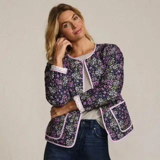 Kragenlose FEATHERFREE Wende-Steppjacke Gemustert, Damen,  Lila, Polyester, by Lands' End