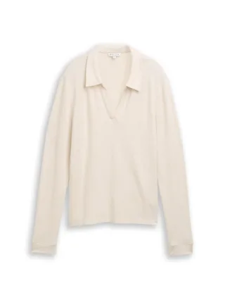 Tom Tailor - Cosy Langarmshirt mit Polokragen beige - Gr. - XL