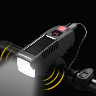 BENGGUO Solar Rechargeable Bike Headlight LED Super Brightness 1800mAh Battery Waterproof 4 Light Modes Warning Flashlig