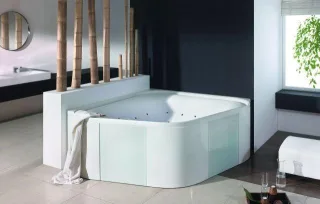 Hoesch Badewanne Ergo+ Eck 1640 freistehend Weiss/Chrom/Glas Weiss 6443.010305550