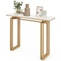 COSTWAY Konsolentisch, Mamor, schmal, Metallrahmen, 110x30x81cm, gold