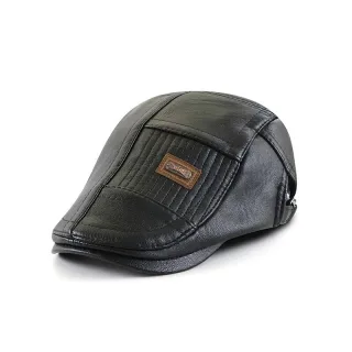 Collrown Beret Mens Adjustable PU Leather Flat Cap Stitch Newsboy Cap Driving Fishing Cabbie Hat Peaked Cap for Autumn W