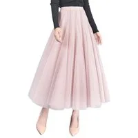 DEBAIJIA Meshrock Meshrock Damen Maxirock Sommer Elegant Lange Röcke Kleid Hohe Taille