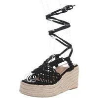 Ital-Design Damen Boho/Hippie Sandalette Keilabsatz/Wedge Keilsandaletten in Schwarz