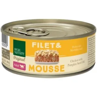 REAL NATURE Original Nassfutter Katze, Adult, Filet & Mousse Huhn mit Kürbiskernöl 24x85 g