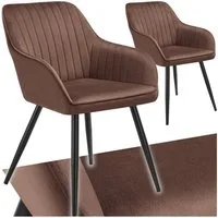 tectake Esszimmerstuhl Polstersessel gepolstert, in Samtoptik, gesteppt, 58 x 62 x 82 cm (Küchenstuhl Marilyn in braun/schwarz, 2 St), durchgehende Lehne, Stahlbeine, bodenschonend, Belastbarkeit 120 kg