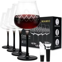 MiaMio Rotweinglas Crystaluna mit schwarzem Stiel, 4-tlg., Glas, 4-teilig, schwarzer Stiel