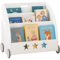 relaxdays Kinderregal Bücherregal für Kinder fahrbar, weiß