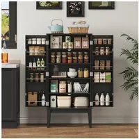 Yorbay Mehrzweckschrank Vintage Küchenschrank mit verbreitert Fundament&Kipp-Schutzvorrichtung Vintage-Stil Aufbewahrungsschrank, 120X59X30cm, Schwarz