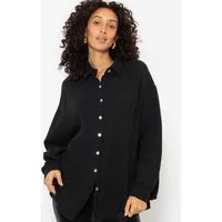 SASSYCLASSY Longbluse Oversize Musselin Bluse Damen kurz Langarm Elegant Hemdbluse lang aus Baumwolle mit V-Ausschnitt, One Size (Gr. 36-48)
