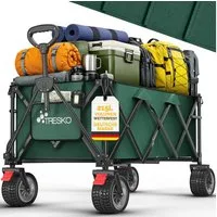 TRESKO Bollerwagen TRESKO® GV-215 Faltbarer Bollerwagen Handwagen (Faltbarer Strandwagen Extra Breite All-Terrain-Räder, Transportwagen mit Tragetasche), faltbar 215L mit Bremse Handwagen klappbar 150kg inkl. Vollgummireifen