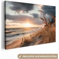 OneMillionCanvasses® Leinwandbild Strand - Dünen - Meer - Sand - Hochgras, Fotodruck (1 St), Leinwand Bilder Klein, Wand Dekoration Aesthetic 30x20 cm