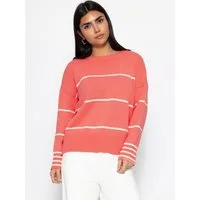 SASSYCLASSY Strickpullover Feinstrickpullover mit Kontraststreifen für Damen Lockerer Pullover mit breiten Rippabschlüssen und Rundhalsausschnitt