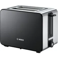 BOSCH Toaster ComfortLine TAT7203, integrierter Edelstahl-Brötchenaufsatz, 2 kurze Schlitze, für 2 Scheiben, 1050 W, Abschaltautomatik, Auftaufunktion, Edelstahl/schwarz