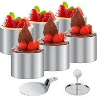 BlingBin Speisering Dessertringe und Speiseringe 6 Stück Backring Lebensmittel Ringe, Edelstahl, (6pcs/Set, 6 tlg), Edelstahl Runde, Mousseringe, Backring, Tortenring Klein mit Heber