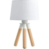 STANBOW Bettleuchte weiße Dreibein-Tischlampe aus Gummibaumholz, ohne Leuchtmittel, tischlampen wohnzimmer, tischlampen mit kabel, tischlampen landhaus