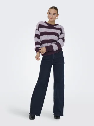 ONLY - ONLCAMEL LIFE LS STRIPE O-NECK KNT Winetasting - Gr. - XL