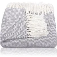 Gräfenstayn Tagesdecke Premium Tagesdecke 100% Baumwolle Fischgrätenmuster Sommerdecke, Wohndecke als Sofa-Überwurf, Bett-Überwurf, Couch-Überwurf, Sofa-Decke