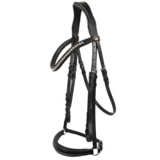 Hans Melzer Horse Equipment Hans Melzer Trense Valluhn schwarz/silber hannoversches Reithalfter schwarz unterlegt LACK Pony