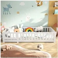 Gdood Kinderbett Massivholzbett Bodenbett Zaunbett Einzelbett Montessori (1-tlg., Sehr gut geeignet für Kinder und Babys), inkl. Lattenrost, Kiefer, 90x200 cm