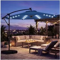 COSTWAY Sonnenschirm Balkonschirm, mit Ständer und LED, 300 cm Ampelschirm 360° drehbar