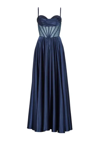 hey kyla - See-through-Corsagenkleid mit Ziersteinen navy - Gr. - 40