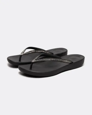 FitFlop Iqushion Sparkle Damen Gummizehenstegsandalen In Schwarz