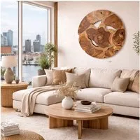 LebensWohnArt Dekoobjekt Wand-Deko aus Teakholz BAGIAN rund 80 cm Unikat Wandbild