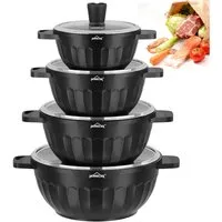 HOMELUX Topf-Set 8-tlg Kochtopf Set Induktions 20/24/28/32cm Töpfe Set mit Deckel, Aluminium (Kochtöpfe Induktions für Alle Herdarten), Induktion, Antihaft-beschichtung