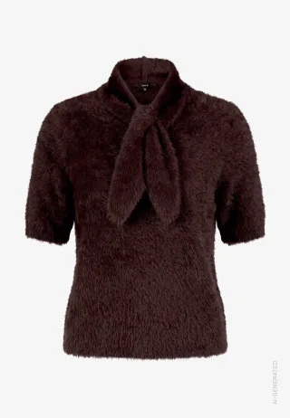 zero - Damen Kurzarmpullover flauschig Chocolate Plum - Gr. - 34