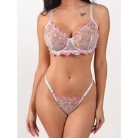 Elegant Love Set: Bügel-BH Sexy Dessous-Set aus bestickter Spitze - Unterwäsche Set (Set, 2-tlg., mit Tanga) BH mit String, Lingerie Set