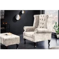 riess-ambiente Ohrensessel CHESTERFIELD 105cm champagner beige/silber- Samt, Ziernieten, Steppung (Einzelartikel, 1-St), gepolsterter Lesessel im Chesterfield-Design - ideal für Wohnzimmer
