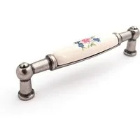 SO-TECH® Möbelgriff Porzellangriff Landhaus BA 96 mm Altsilber / Cremefarbig, Griff Schrankgriff Schubladengriff - incl. Schrauben