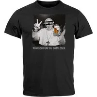 MoonWorks Print-Shirt Herren T-Shirt Alkohol Fünf Bier Fotomontage Papst Spruch Lustige mit Print