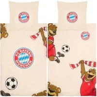 BERONAGE Kinderbettwäsche FC Bayern München Berni Maskottchen Bettwäsche Linon / Renforcé, Baumwolle, 2 teilig, 135x200 cm 80x80 cm