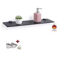 HOOZ Wandregal Glasregal, Wandablage ESG 18cm tief, rechteckig, inkl. Halter 30-100cm, Regal Glas, Platzsparende Wandboard für Dusche, Bad, Küche oder Wohnraum