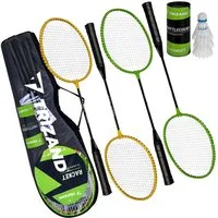 Trizand Badmintonschläger Federballset Freizeitset Familienspiel, (Spar-Set, 4-tlg., 4 Spieler-set), 4 Schläger, 3 Federbälle, Koffer, leichte Bauweise