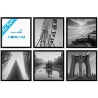 PHOTOLINI Bilderrahmen Sets quadratisch 30x30 cm aus MDF Holz mit Acrylglas & Zubehör, für 6 Bilder (6er Set), 6er Set moderne Posterrahmen Schwarz