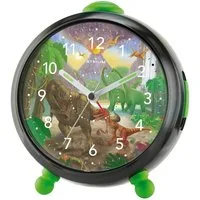 Atrium Kinderwecker A932-4 T-Rex Time Analog Quarz leise Licht Snooze Jungen Dino Schwarz Geschenk Ø10,5cm