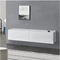 en.casa Hängeschrank »Evaton« mit 2 Klappen 140 x 33 x 30 cm Weiß, hochglanz