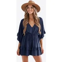 Imily Bela Jumpsuit Damen Strand romper mit V-Ausschnitt (Packung, 1-tlg., 1per-Pack) Rüschen Besatzung