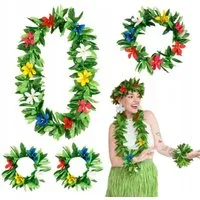 Festivalartikel Hawaii-Kostüm Hawaii Set Grün Lei Kranz Armband Party Kostüm Set