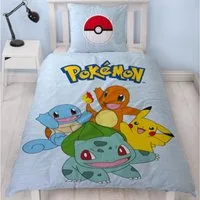 MTOnlinehandel Kinderbettwäsche Pokemon Dream Team in 135x200 + 80x80 cm, Pikachu, 100% Polyester, 2 teilig, Wendebettwäsche für Jungen und Mädchen